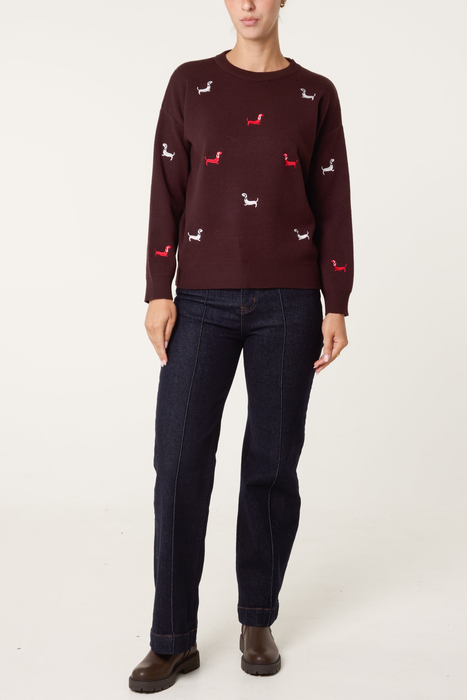 Mini Dachshund Embroidered Knit Jumper