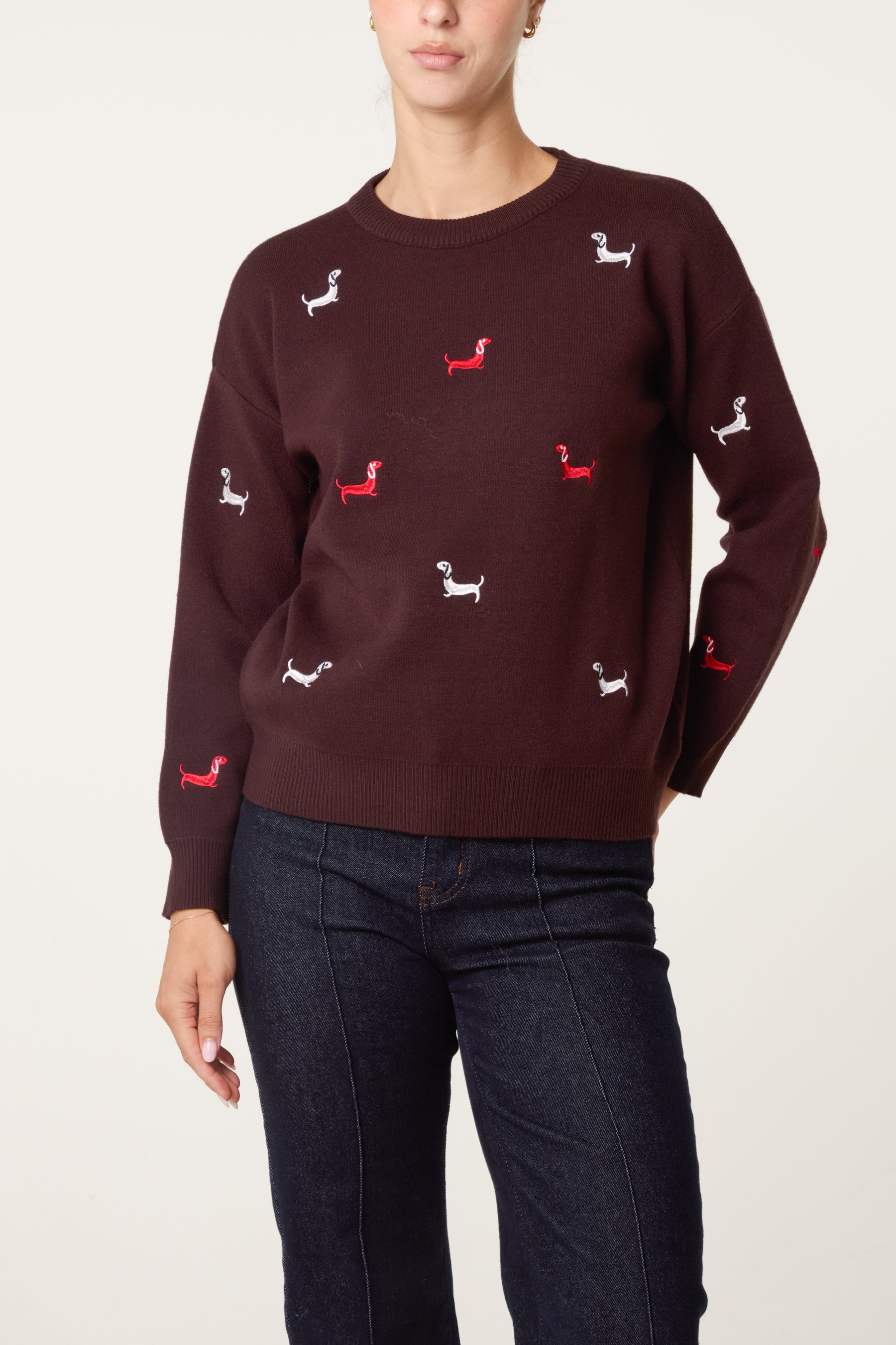 Mini Dachshund Embroidered Knit Jumper