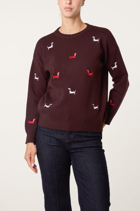 Mini Dachshund Embroidered Knit Jumper
