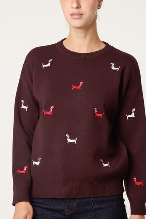Mini Dachshund Embroidered Knit Jumper