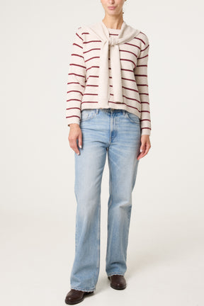 Striped Detachable Tie-Front Collar Jumper