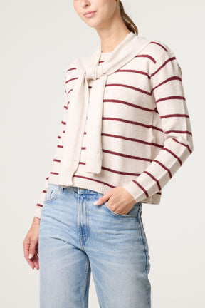Striped Detachable Tie-Front Collar Jumper