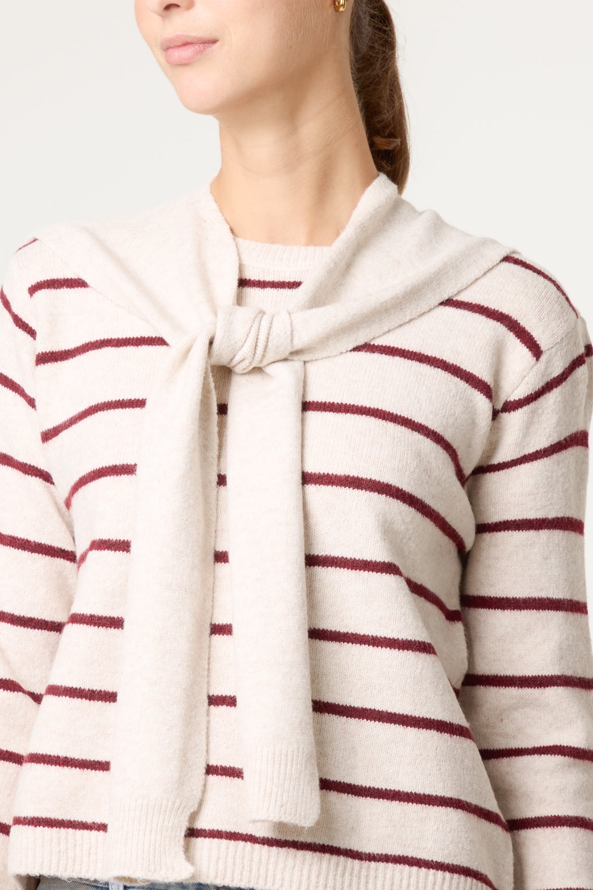 Striped Detachable Tie-Front Collar Jumper