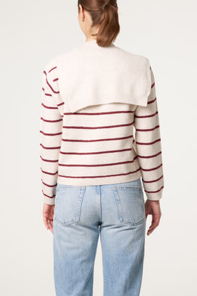 Striped Detachable Tie-Front Collar Jumper