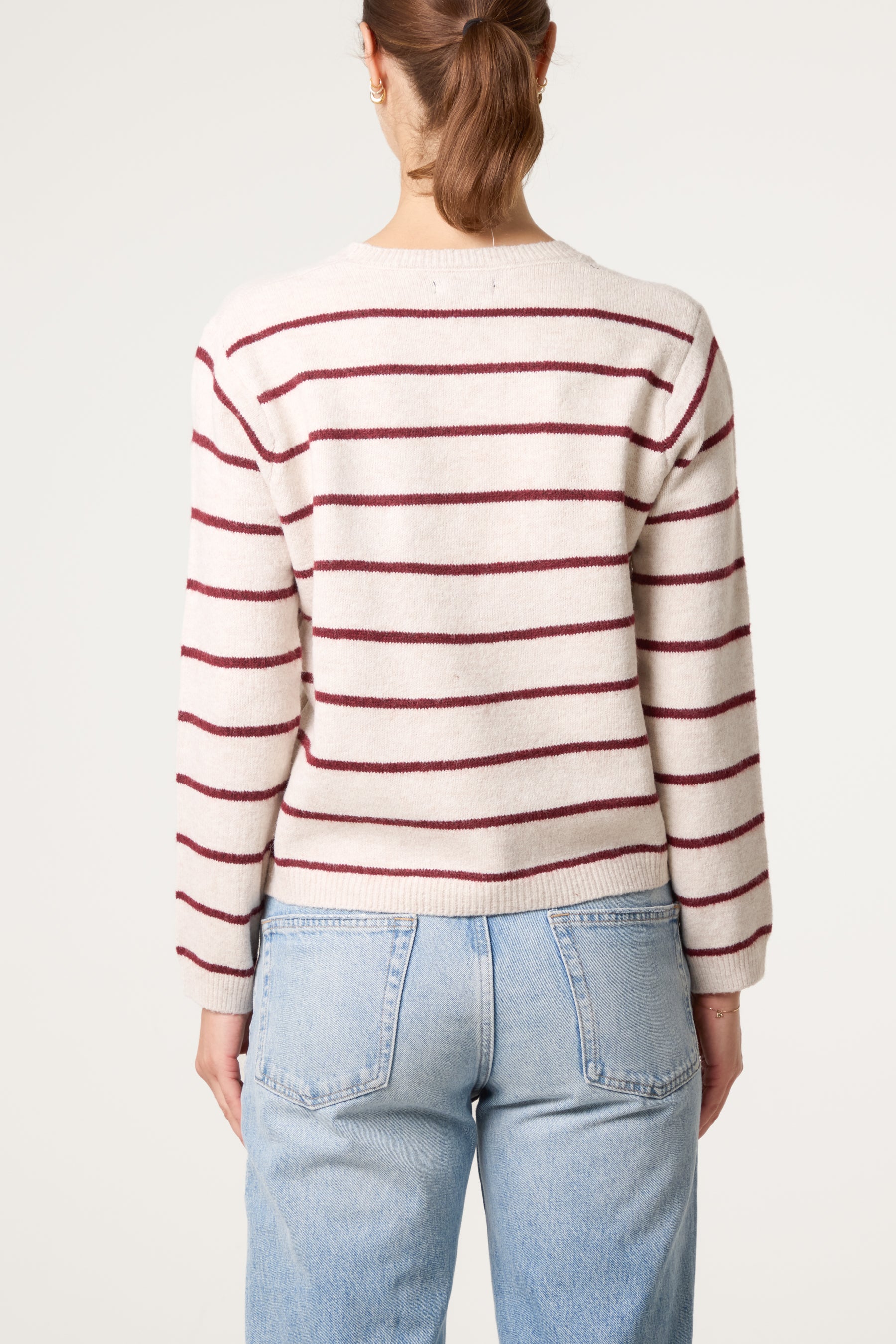 Striped Detachable Tie-Front Collar Jumper