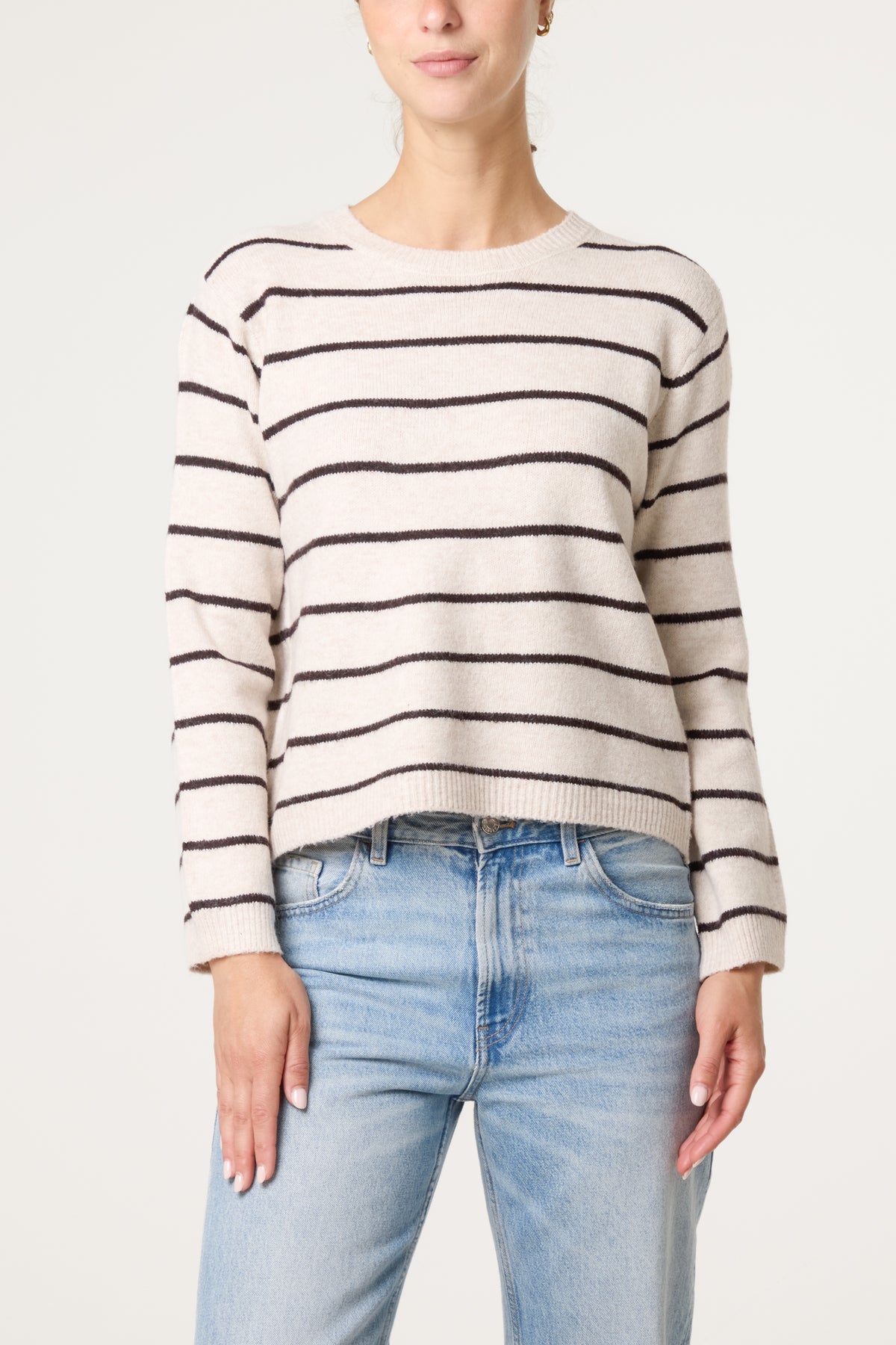 Striped Detachable Tie-Front Collar Jumper