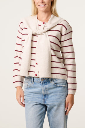 Stripe Tie-Front Knit Cardigan