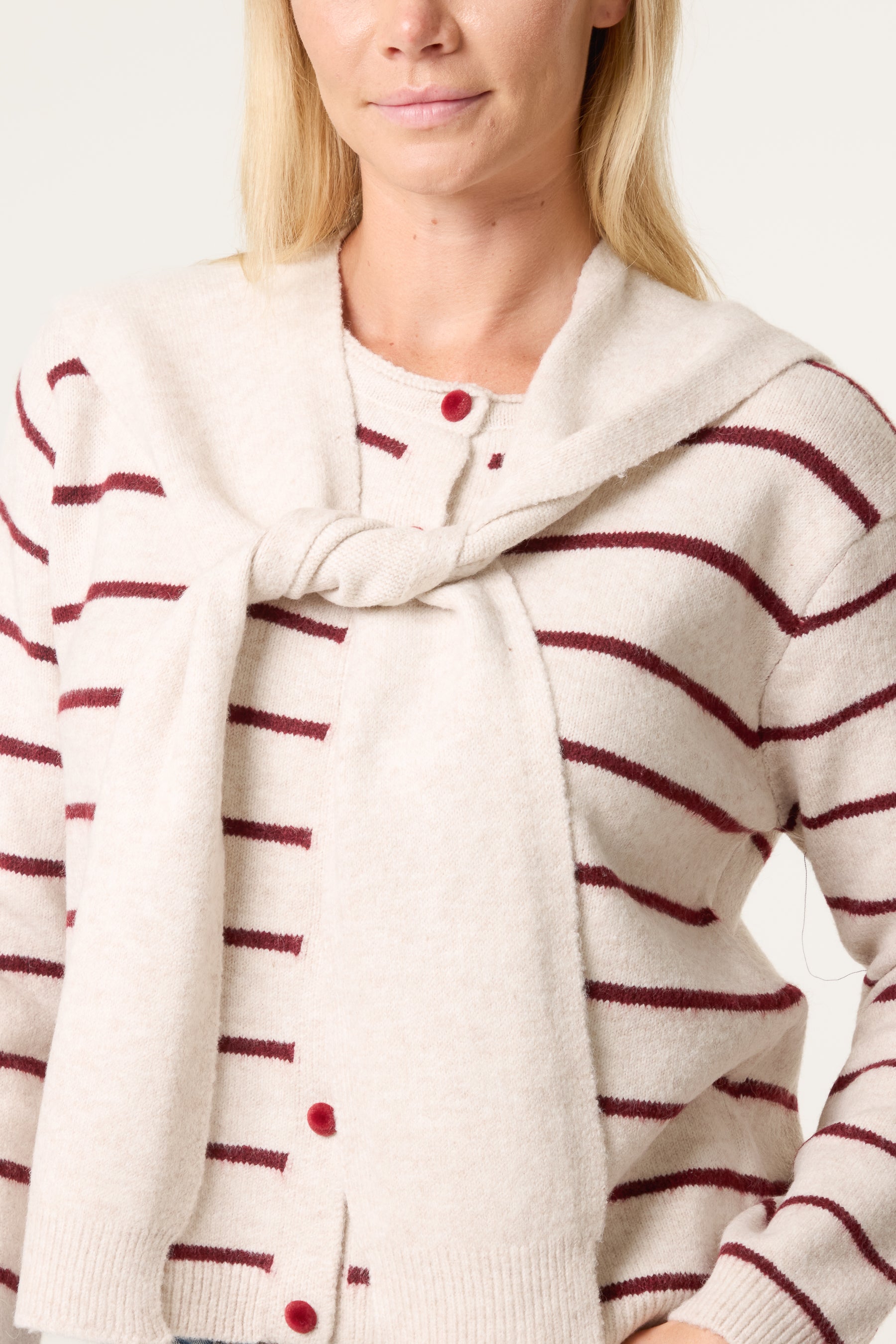 Stripe Tie-Front Knit Cardigan
