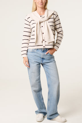 Stripe Tie-Front Knit Cardigan