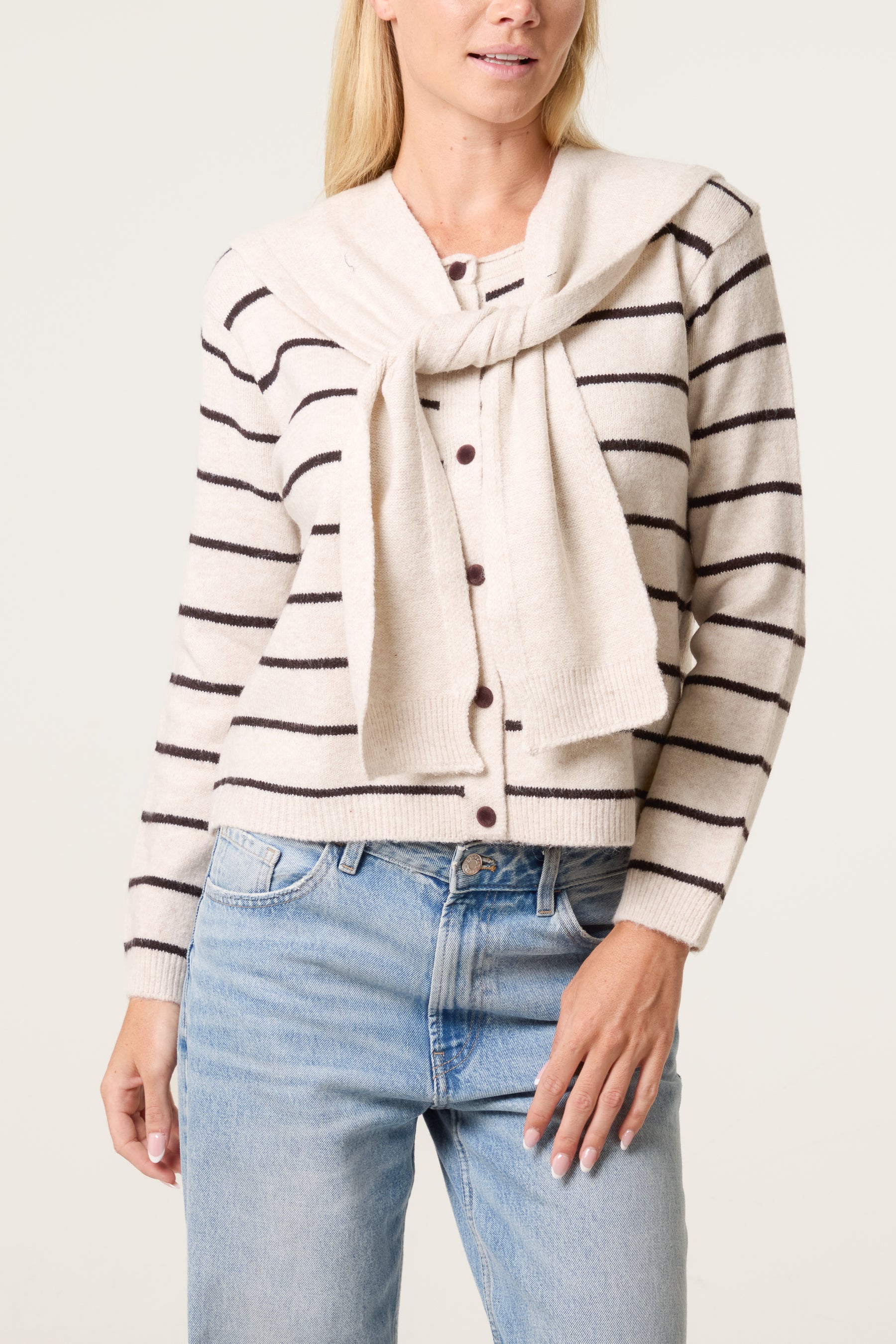 Stripe Tie-Front Knit Cardigan