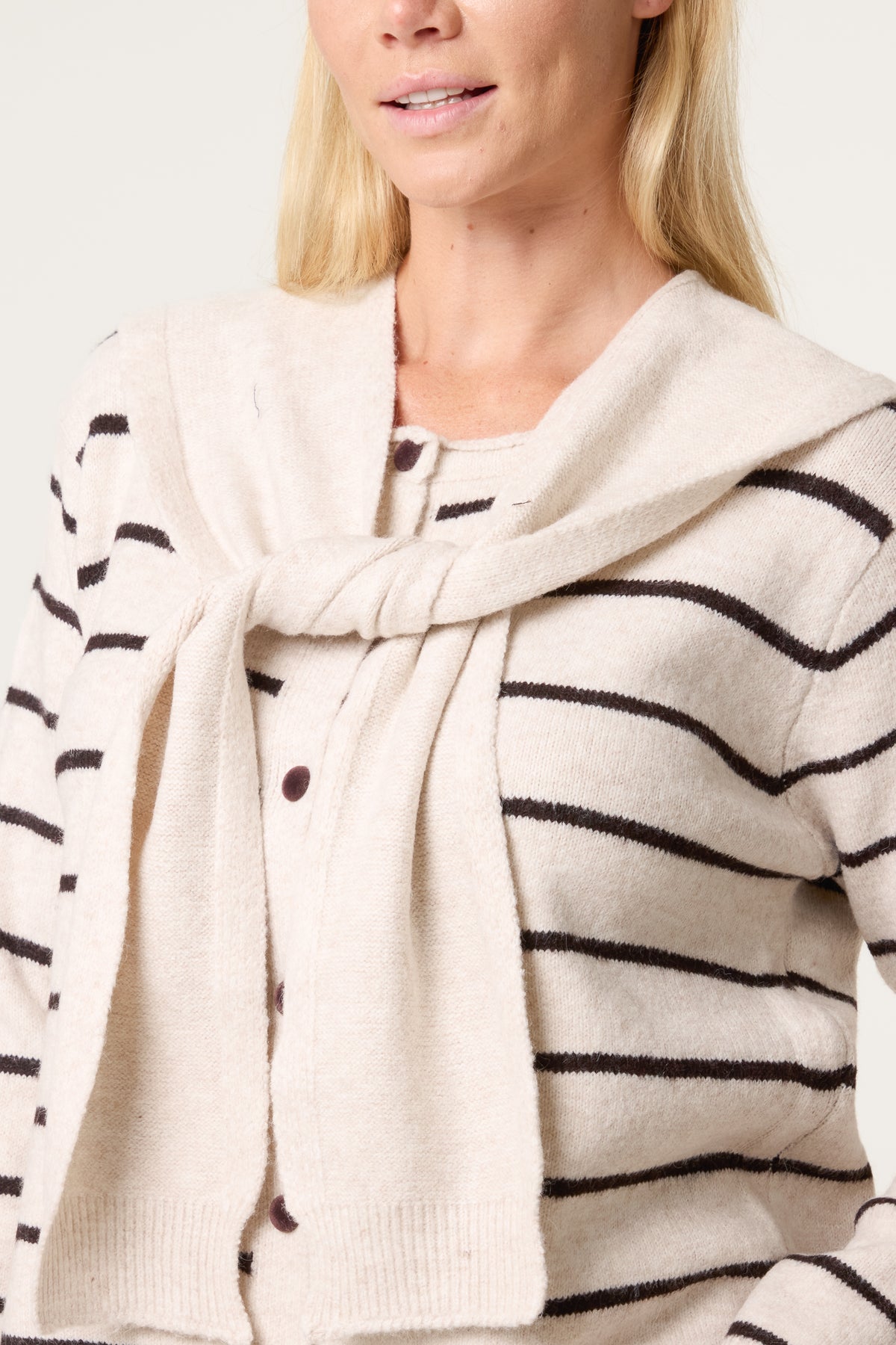 Stripe Tie-Front Knit Cardigan