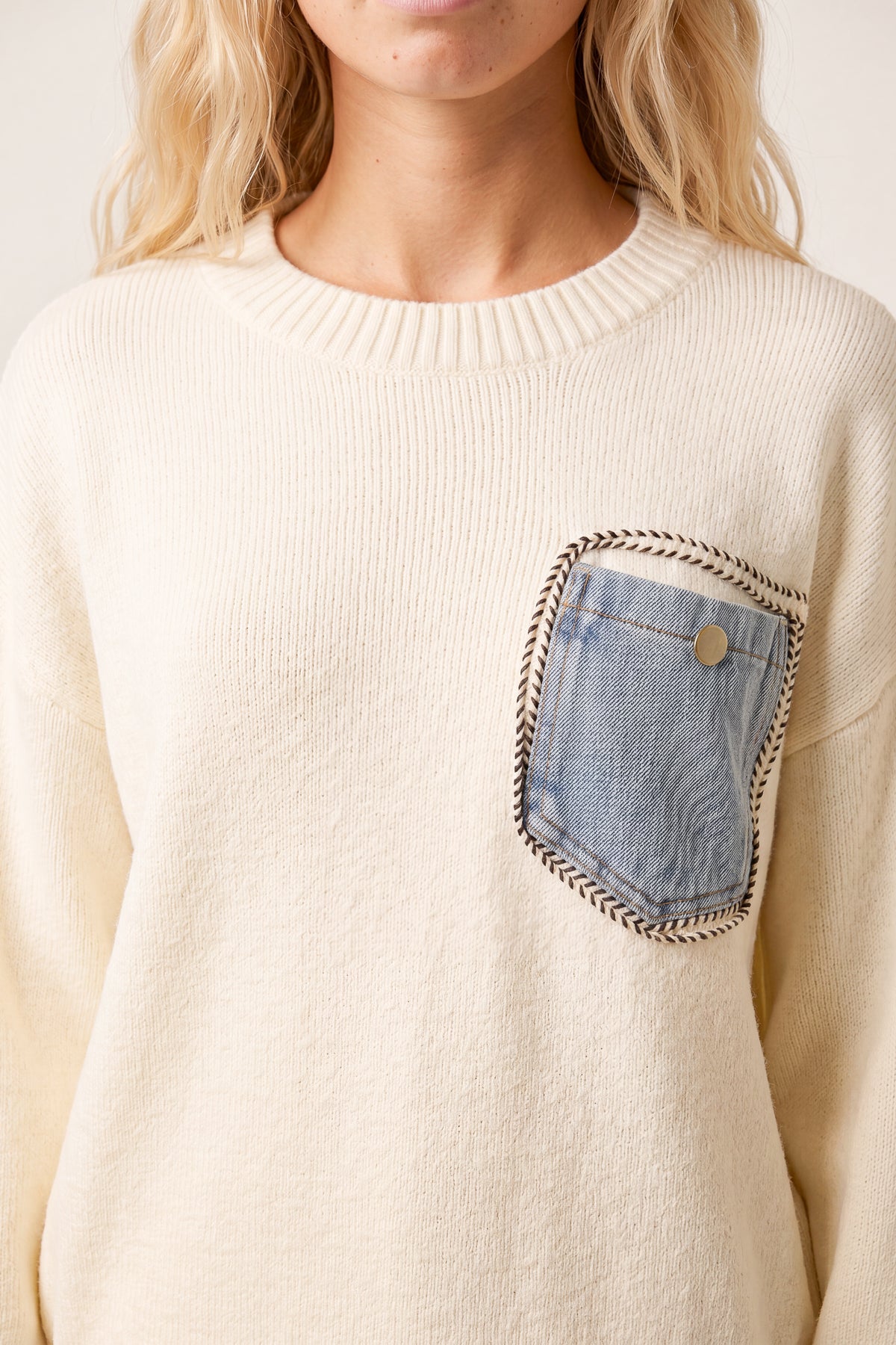 Jumper With Denim Pocket Details