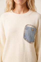 Jumper With Denim Pocket Details