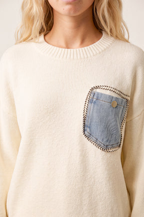 Jumper With Denim Pocket Details