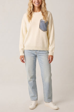 Jumper With Denim Pocket Details