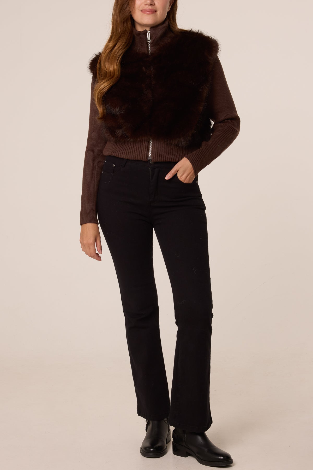 Faux Fur Zip Through Cropped Jacket