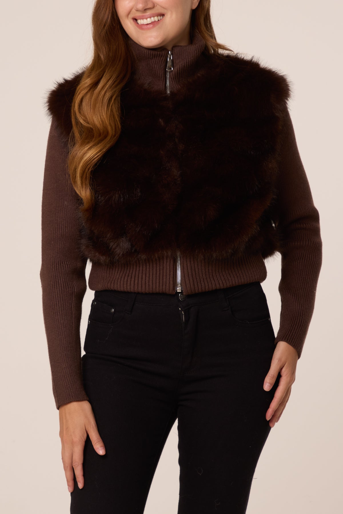 Faux Fur Zip Through Cropped Jacket