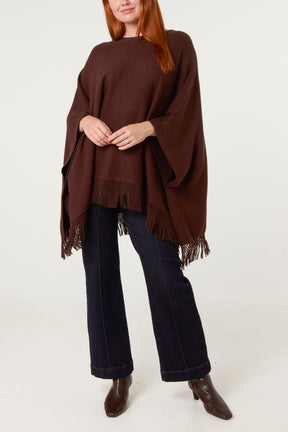 Fringe Hem Button Side Cape