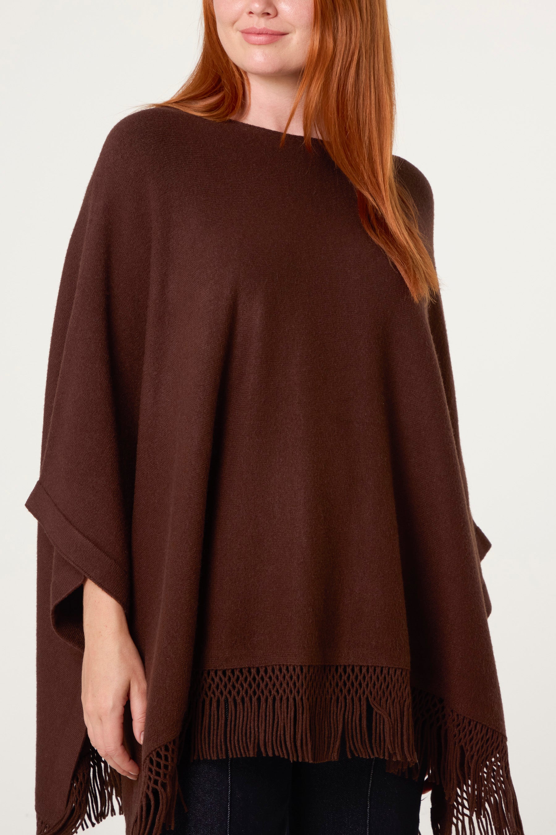 Fringe Hem Button Side Cape