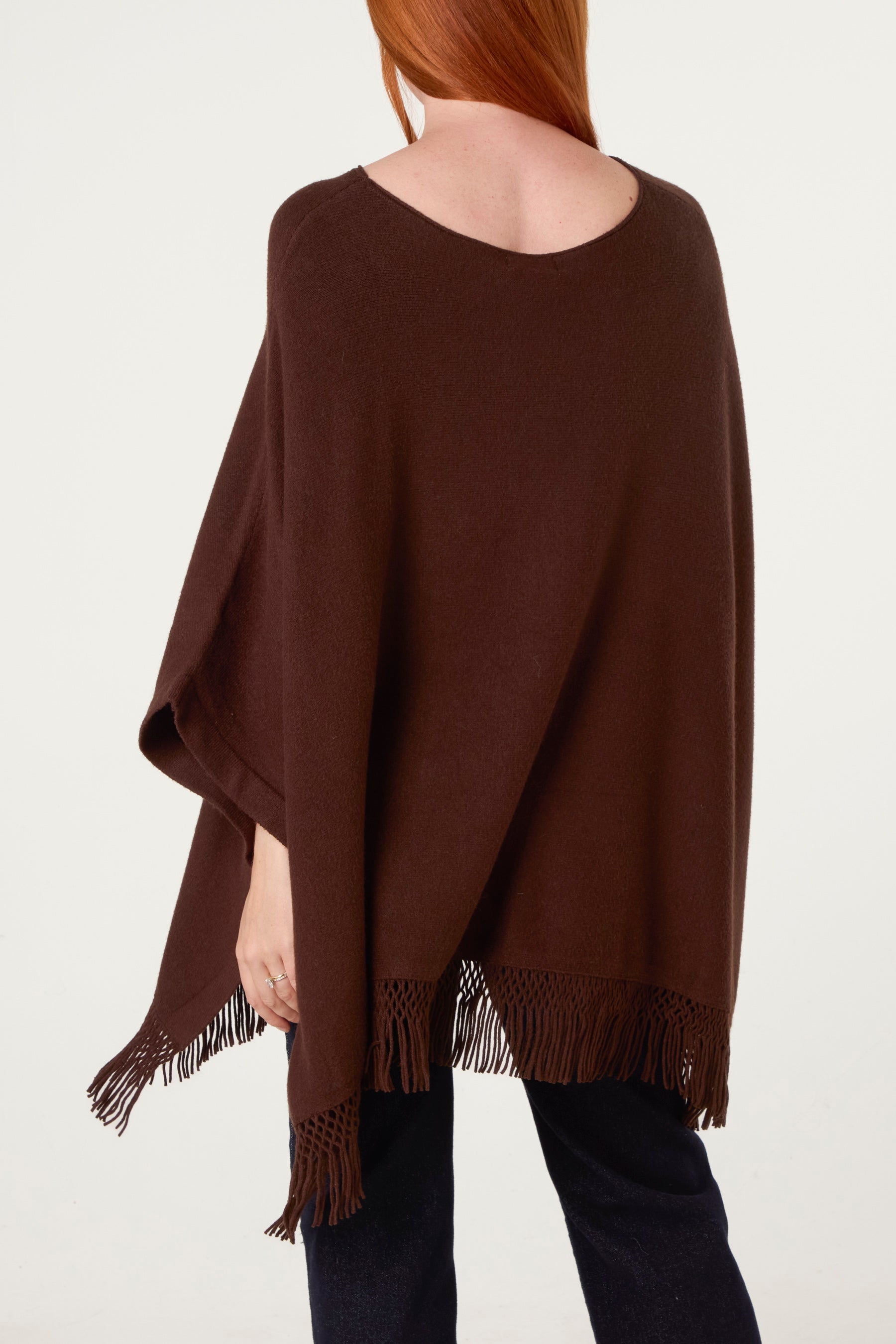 Fringe Hem Button Side Cape