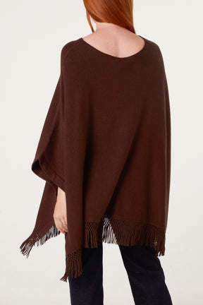 Fringe Hem Button Side Cape
