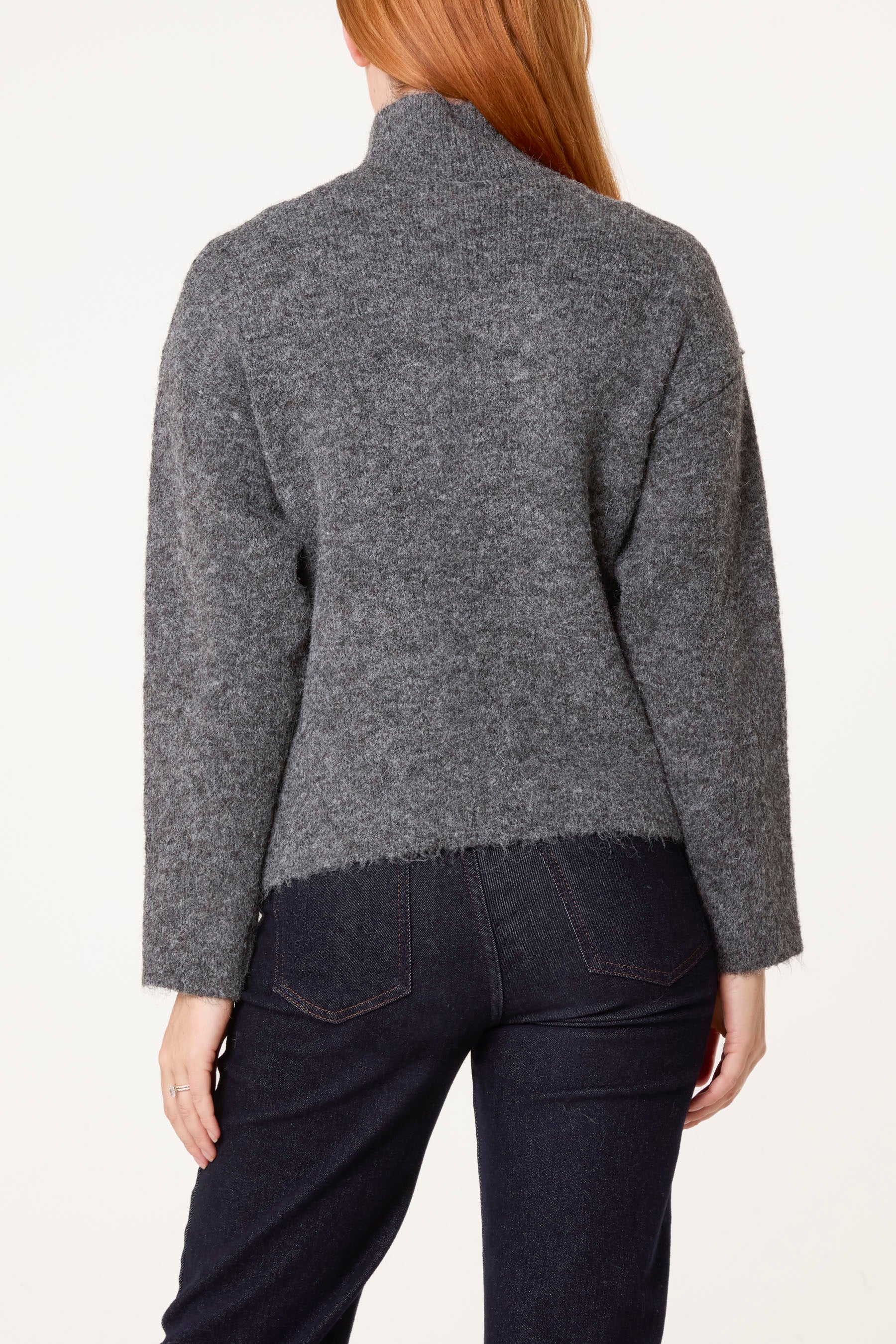 Zip Through Buttoned Details Knit Cardigan