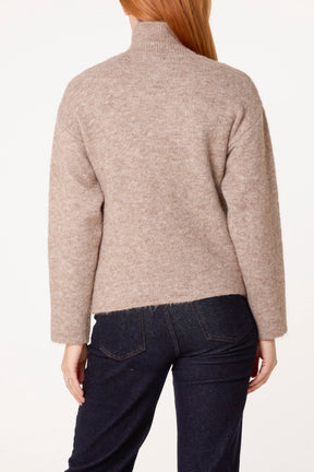 Zip Through Buttoned Details Knit Cardigan