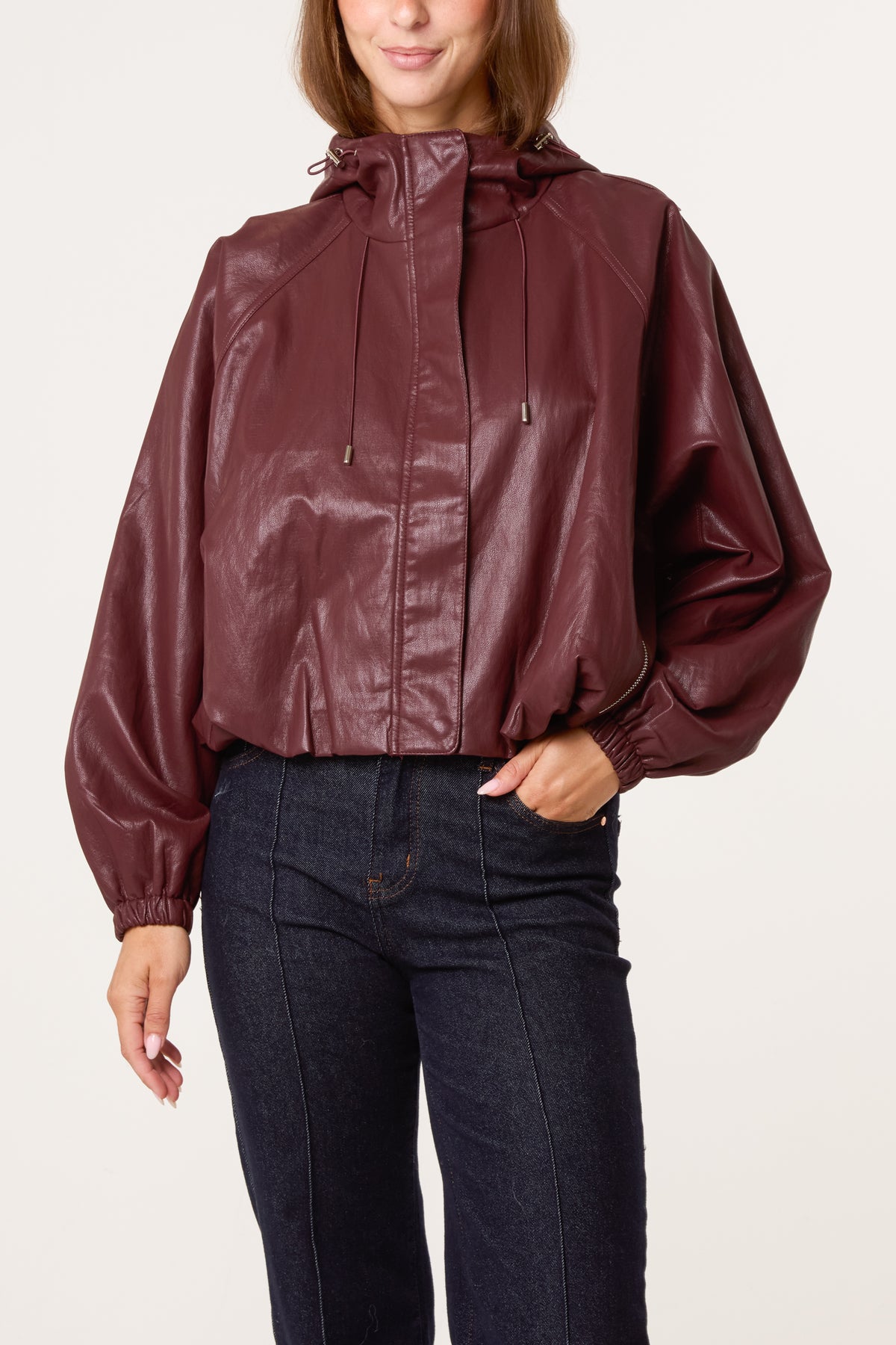 Zip Through Bomber PU Jacket