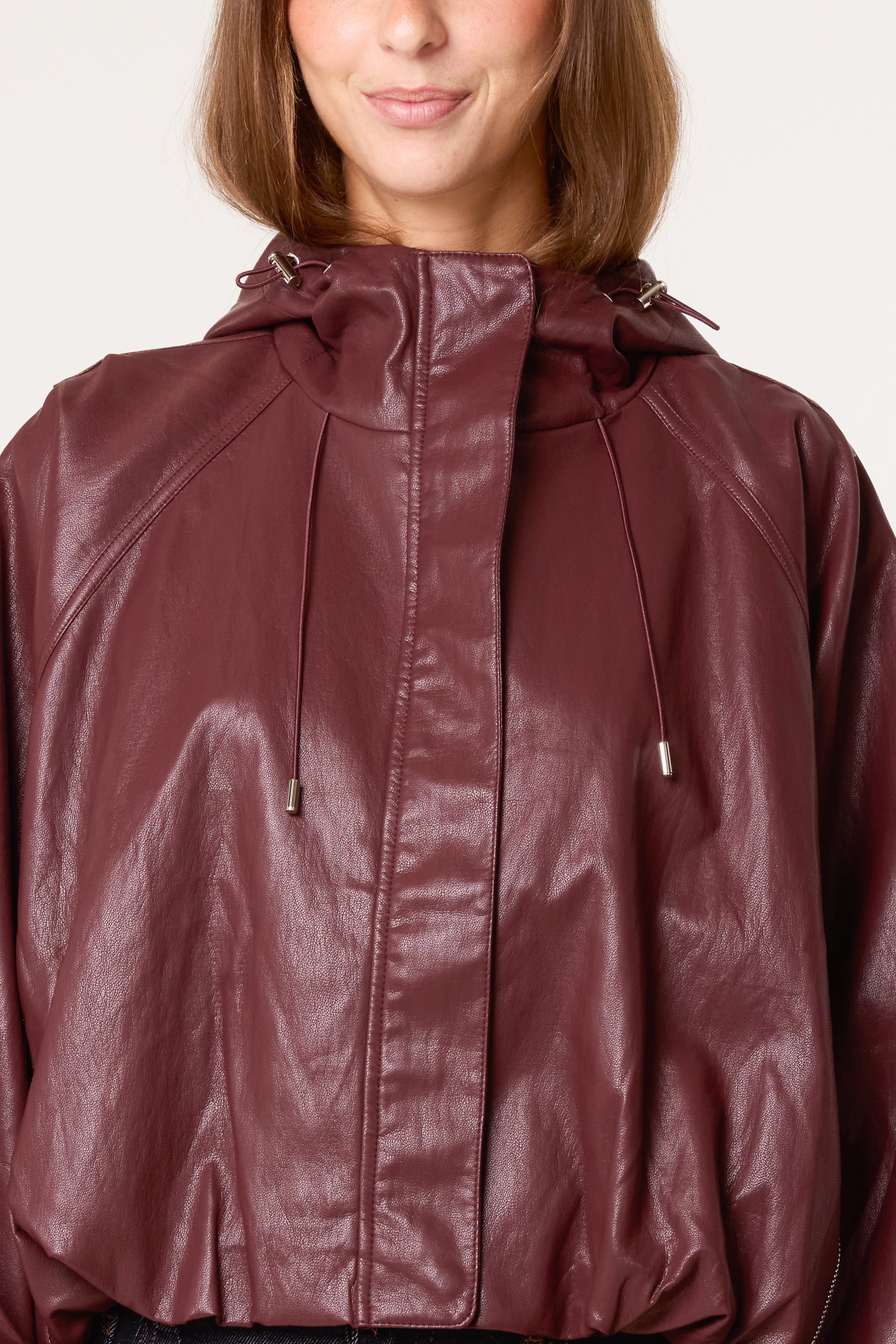 Zip Through Bomber PU Jacket