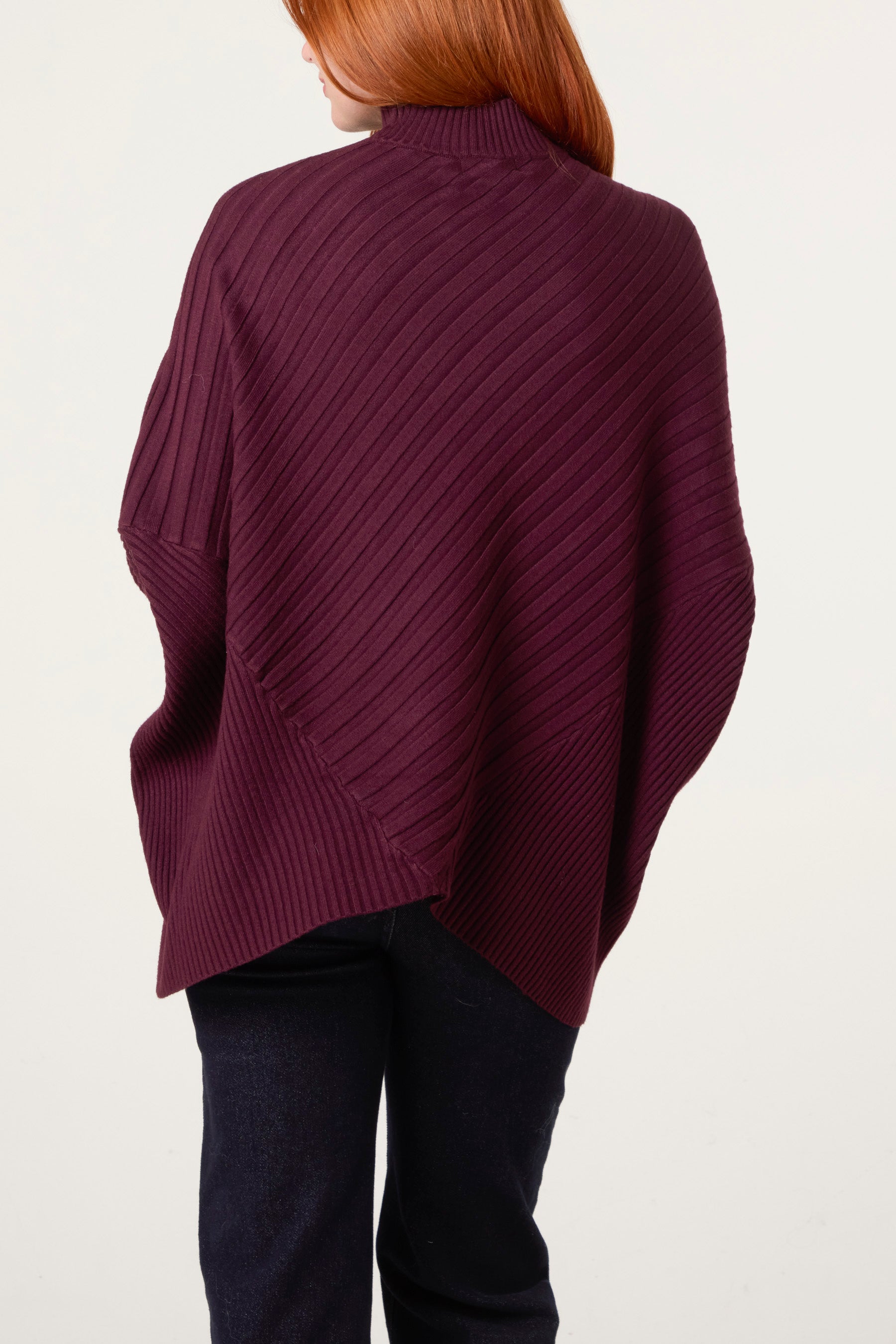 Ribbed Knit Poncho Inspired Jumper
