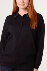 Classic PU Polo Collar Knit Jumper