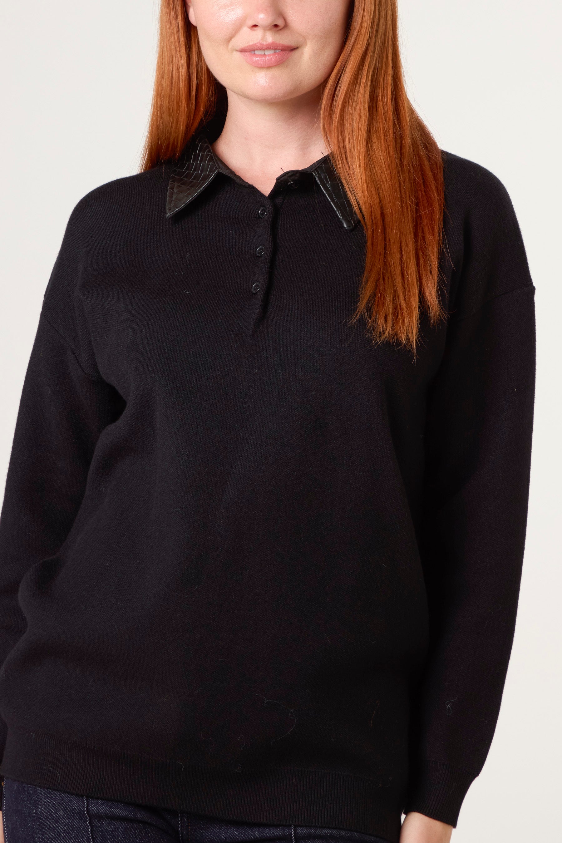 Classic PU Polo Collar Knit Jumper