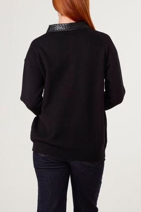 Classic PU Polo Collar Knit Jumper