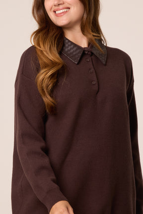 Classic PU Polo Collar Knit Jumper