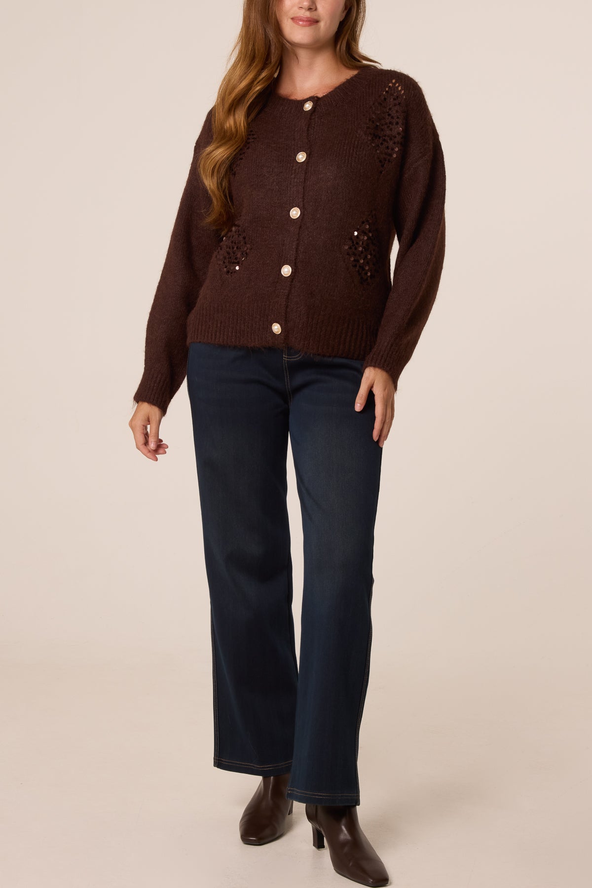 Sequin Diamond Pearl Button Cardigan
