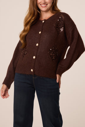 Sequin Diamond Pearl Button Cardigan