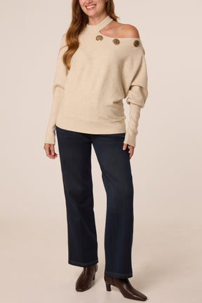 Asymmetric Shoulder Gold Detail Top
