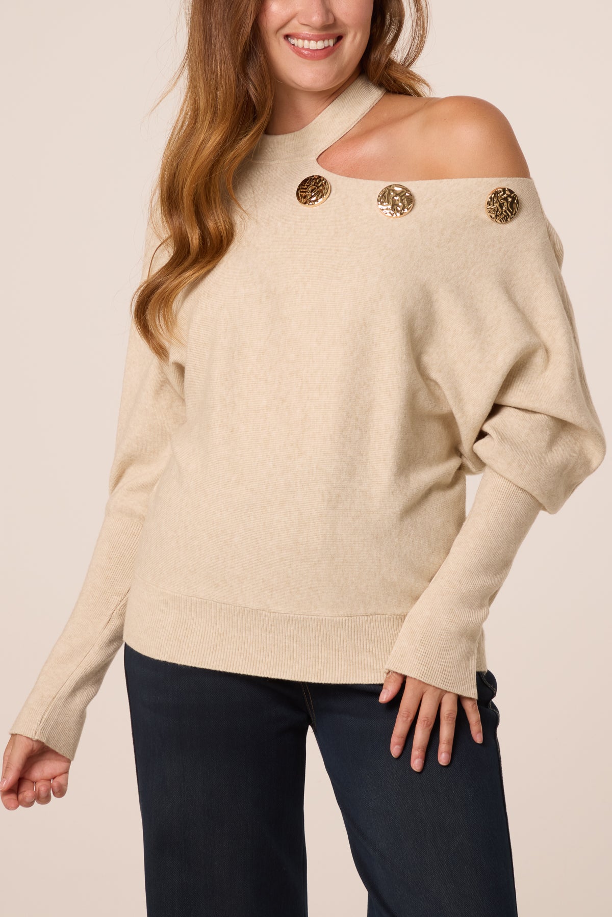 Asymmetric Shoulder Gold Detail Top