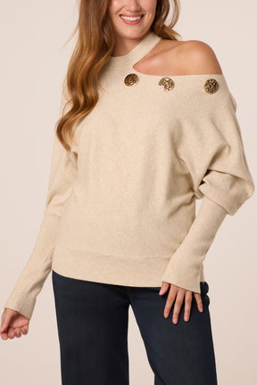 Asymmetric Shoulder Gold Detail Top