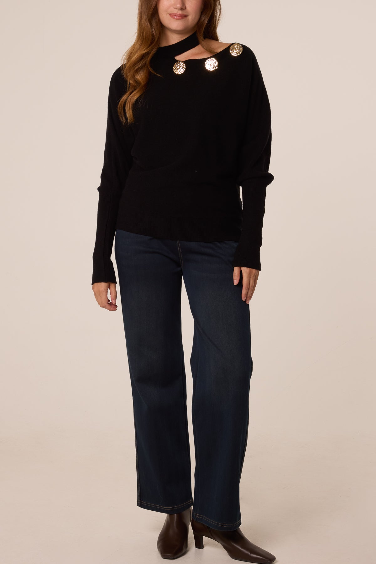 Asymmetric Shoulder Gold Detail Top