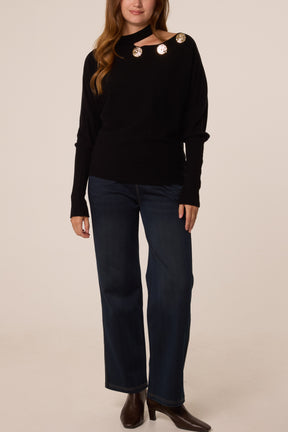 Asymmetric Shoulder Gold Detail Top