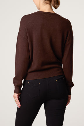 Crew Neck Jumper with Silver Stud Embellishment