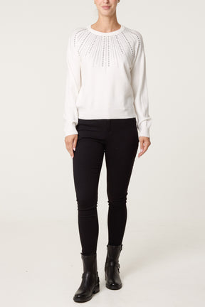 Crew Neck Jumper with Silver Stud Embellishment