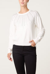 Crew Neck Jumper with Silver Stud Embellishment