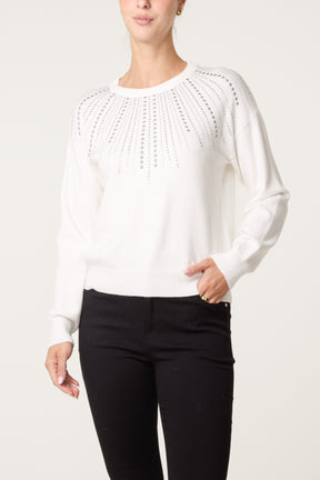 Crew Neck Jumper with Silver Stud Embellishment