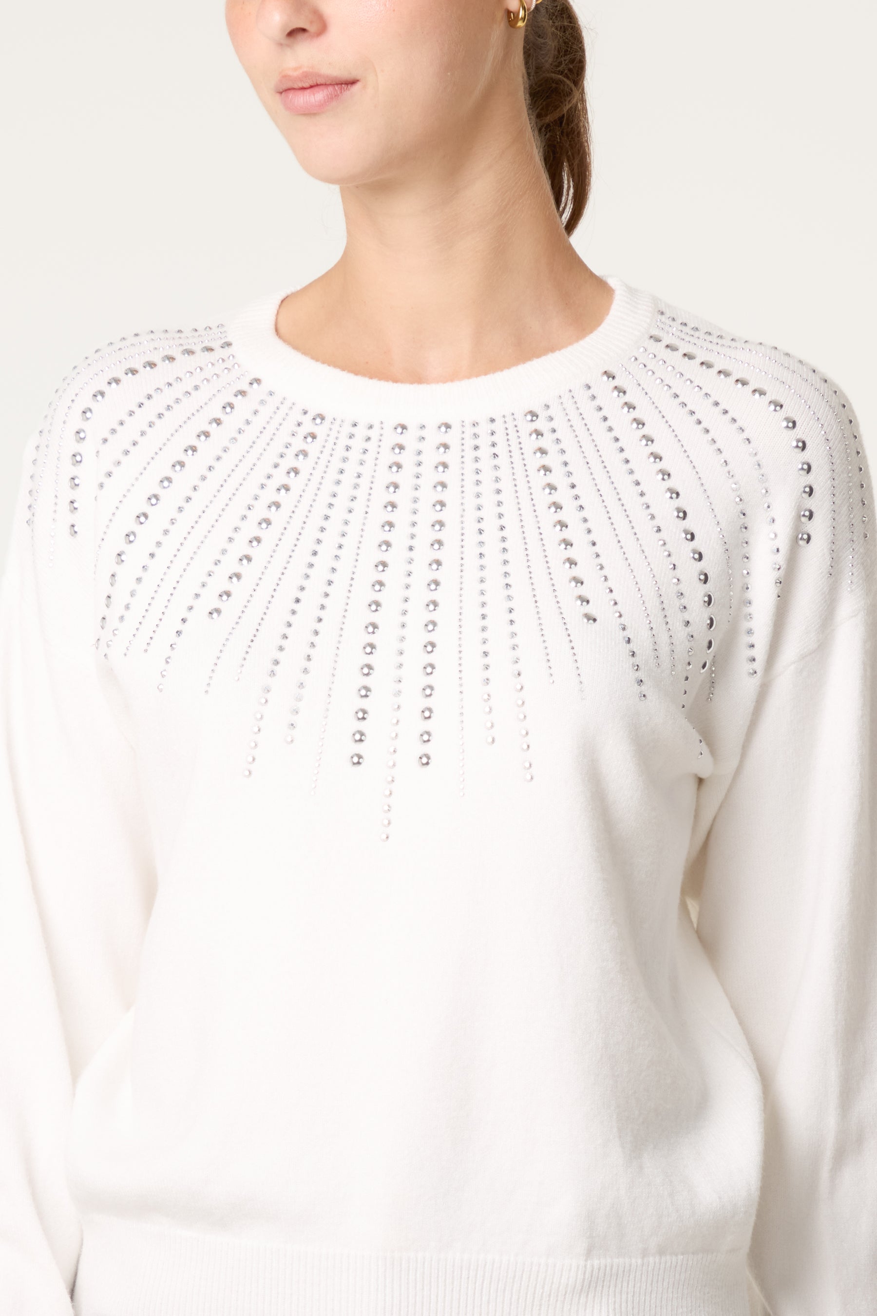 Crew Neck Jumper with Silver Stud Embellishment