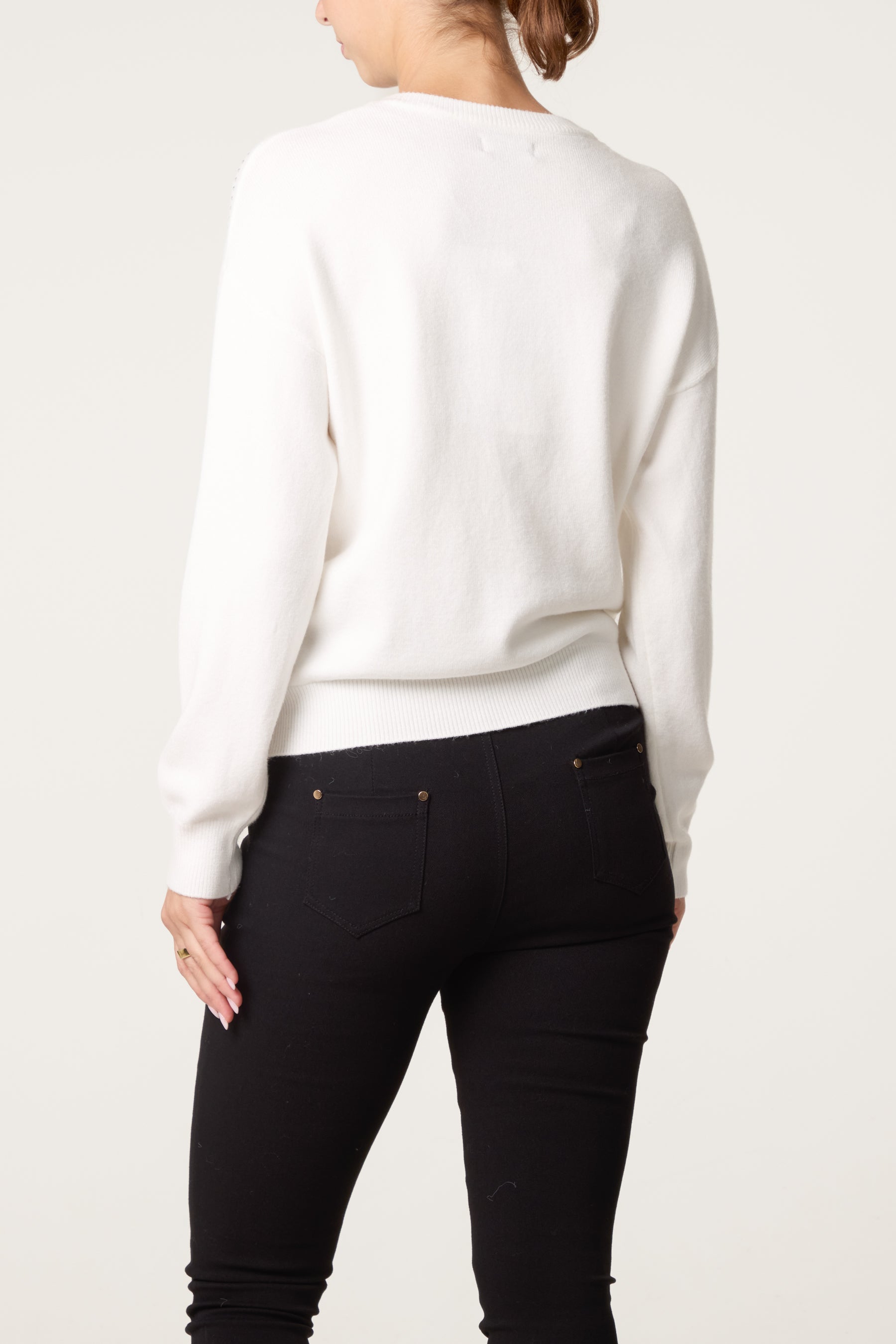Crew Neck Jumper with Silver Stud Embellishment