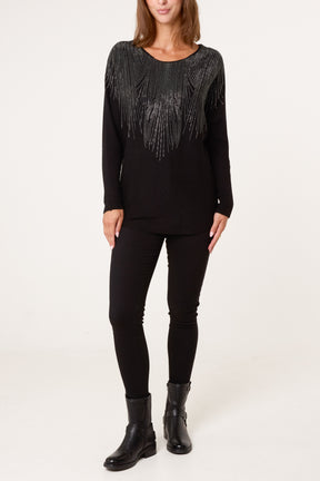 Jumper With Feather Rhinestone Embellishment