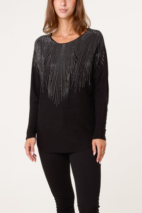 Jumper With Feather Rhinestone Embellishment