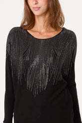 Jumper With Feather Rhinestone Embellishment
